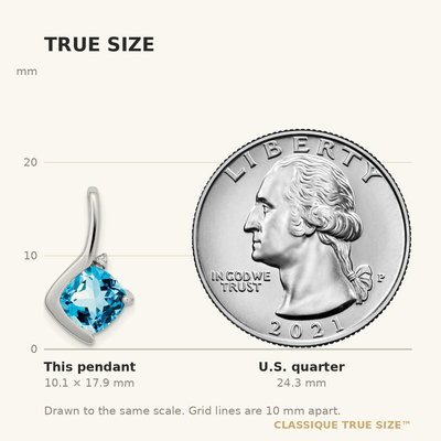 14K White Gold Cushion Blue Topaz and Diamond Pendant, 17.9 x 10.4mm