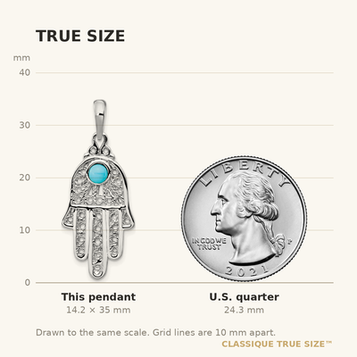 14K White Gold Turquoise Filigree Chamseh Pendant
