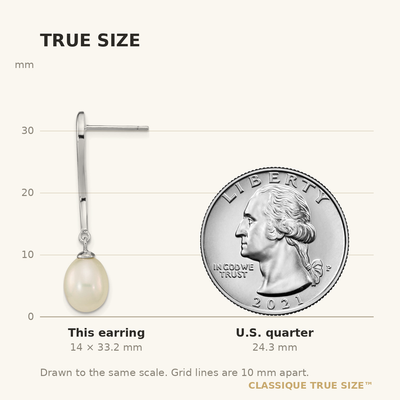 Sterling Silver Rhodium-plated White Teardrop Freshwater Cultured Pearl Post Dangle Earrings, 33.2 x 7.79mm