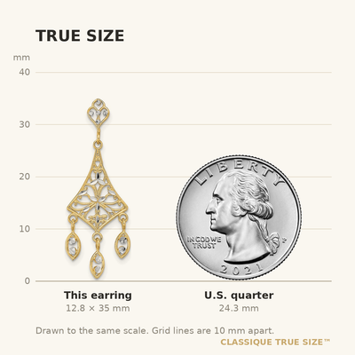 14K w/Rhodium Filigree D/C Chandelier Dangle Earrings