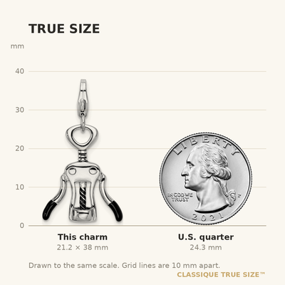 Amore La Vita Sterling Silver Rhodium-plated Polished 3-D Enameled Cork Screw Charm with Fancy Lobster Clasp