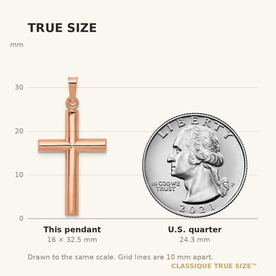 14K Rose Gold Brushed and Polished Hollow Cross Pendant