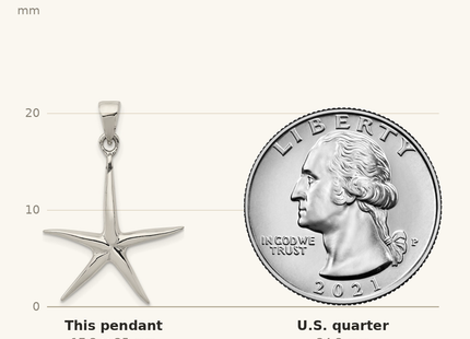Classique True Size: Sterling Silver Starfish Pendant shown next to a US quarter (24.3 mm)