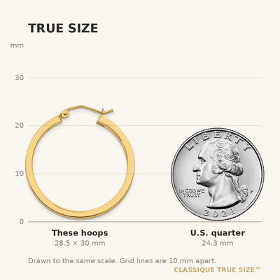 14K Square Tube Hoops, 30 x 3mm