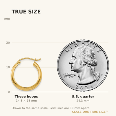 14K Round Tube Hoop Earrings, 16 x 3.75mm
