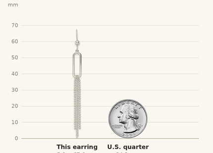 Classique True Size: Sterling Silver Polished Oval and Multi-Strand Beaded Chain Dangle Earrings shown next to a US quarter (24.3 mm)