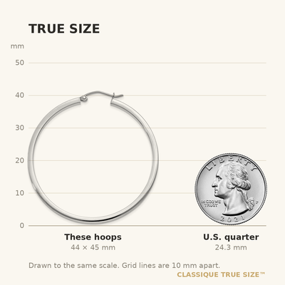 14K White Gold Square Tube Hoops, 45 x 2mm