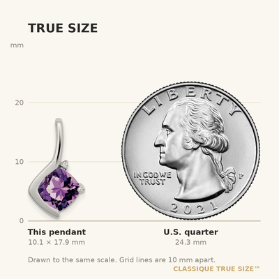 14K White Gold Cushion Amethyst and Diamond Pendant, 17.9 x 10.4mm