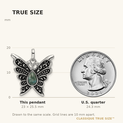 Sterling Silver Rhodium/Oxidized Reconstituted Turquoise Butterfly Pendant