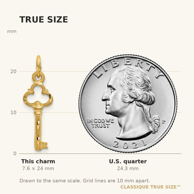 14K Polished Diamond-cut 3D Key Charm