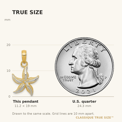 14K with White Rhodium Starfish Pendant, 19 x 12mm