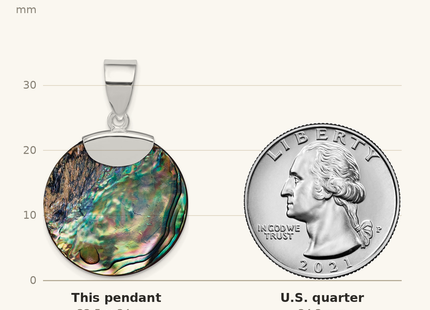 Classique True Size: Sterling Silver Rhodium-plated Round Abalone Pendant shown next to a US quarter (24.3 mm)