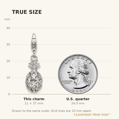 Amore La Vita Sterling Silver Rhodium-plated Polished Pineapple Charm with Fancy Lobster Clasp