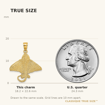 14K Textured Spotted Eagle Ray Charm, 22.55 x 24.5mm