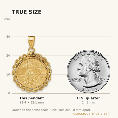 Wideband Distinguished Coin Jewelry 14ky Diamond-cut Rope Prong Mounted 1/10oz American Eagle Coin Bezel Pendant
