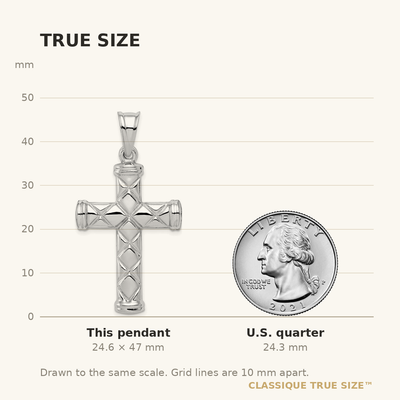 Sterling Silver Rhodium-plated Hollow Latin Cross Pendant, 47 x 25mm