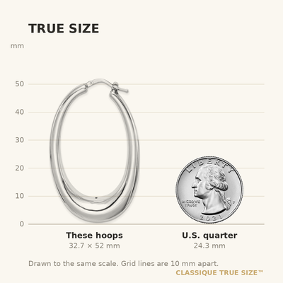Sterling Silver Rhodium-plated Polished Hollow Oval Hoop Earrings, 52 x 33mm