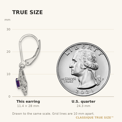 Sterling Silver Rhodium-plated Amethyst and Diamond Earrings, 28 x 11mm (41AM)