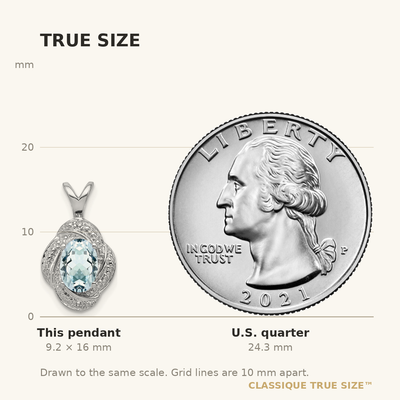 Sterling Silver Rhodium-plated Diam. & Aquamarine Pendant, 16 x 10mm