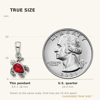 Sterling Silver Rhodium-plated Polished and Antiqued Crystal July Birthstone Turtle Pendant