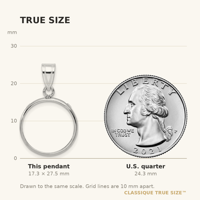 Wideband Distinguished Coin Jewelry 14K White Gold Polished Prong Coin Bezel Pendant, 27.5 x 17.6mm