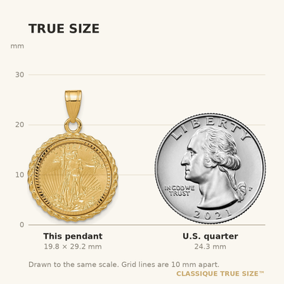 Wideband Distinguished Coin Jewelry 14ky Diamond-cut Casted Rope Prong Mounted 1/10oz American Eagle Coin Bezel Pendant