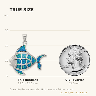 Sterling Silver Rhodium-plated Polished Created Blue Opal Fish Pendant