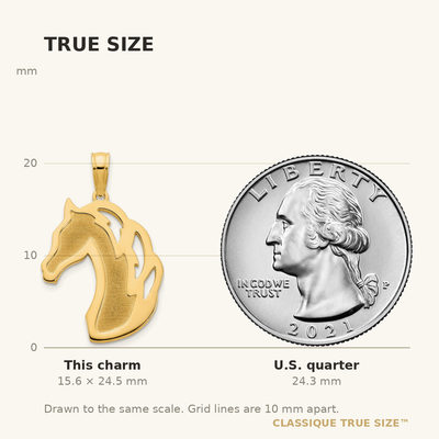 14K Sandblasted Horse Head Charm, 24.5 x 15mm