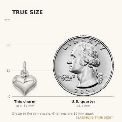 Sterling Silver Rhodium-plated Puffed Heart Charm, 14 x 13mm