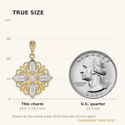 14K w/ Rhodium Cut-out Cross Medallion Charm