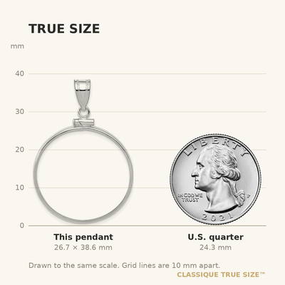Wideband Distinguished Coin Jewelry 14K White Gold Polished x Screw Top Coin Bezel Pendant, 38.6 x 27.5mm