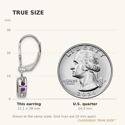 Sterling Silver Rhodium Plated Oval Amethyst Leverback Earrings, 28 x 8mm