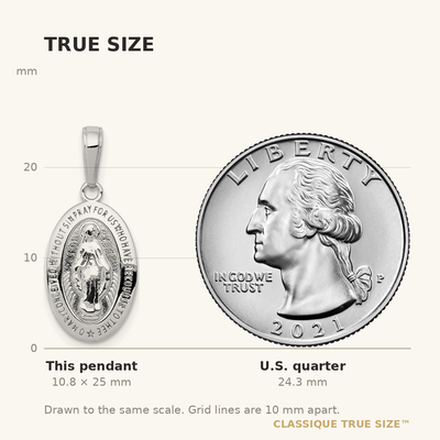 14K White Gold Miraculous Medal Pendant, 25 x 11mm