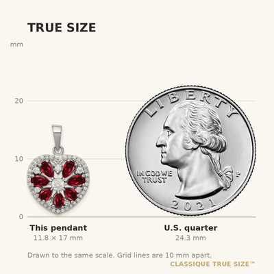 Sterling Silver Rhodium-plated Polished CZ and Lab Cr. Ruby Heart Pendant