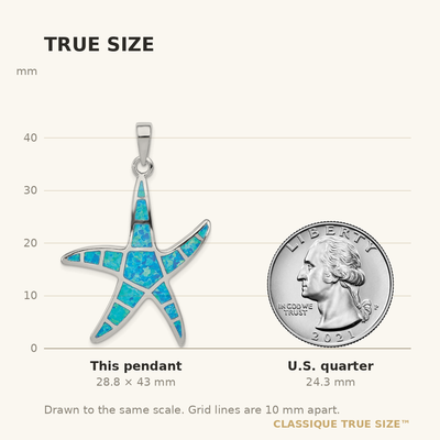 Sterling Silver Rhodium-plated Blue Inlay Created Opal Starfish Pendant