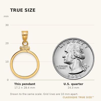Wideband Distinguished Coin Jewelry 14K Polished x Screw Top Coin Bezel Pendant, 28.4 x 17.2mm