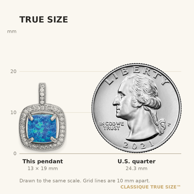 Sterling Silver Rhodium-plated Blue Square Created Opal w/CZ Pendant