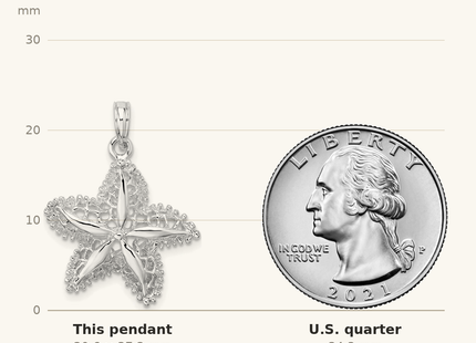 Classique True Size: De-Ani Sterling Silver Rhodium-Plated Polished Cut-Out Filigree Starfish Pendant shown next to a US quarter (24.3 mm)