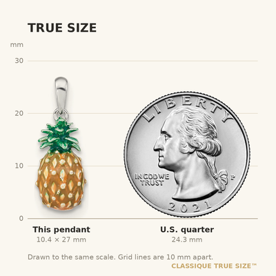 De-Ani Sterling Silver Rhodium-Plated Polished 3D Enameled Pineapple Pendant
