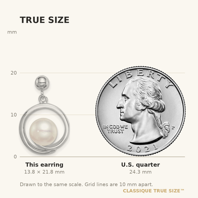 Sterling Silver Rhodium-plated White Button Freshwater Cultured Pearl Post Dangle Earrings