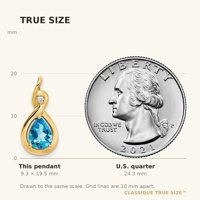 14K Pear Blue Topaz and Diamond Pendant, 19.5 x 9.4mm