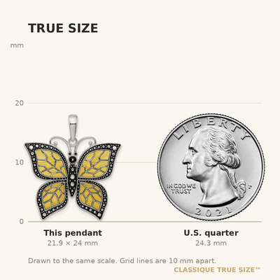 De-Ani Sterling Silver Rhodium-Plated Polished Enameled Yellow Butterfly Pendant
