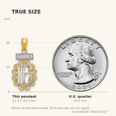 14K w/Rhodium SWEET 16 w/Filigree Pendant
