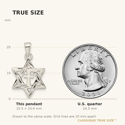 Sterling Silver Polished and D/C Star of David w/Cross Pendant