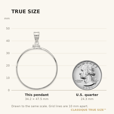 Wideband Distinguished Coin Jewelry 14K White Gold Polished x Screw Top Coin Bezel Pendant, 47.5 x 35.2mm