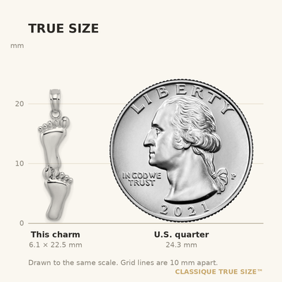 14K White Gold Polished Double Vertical Feet Charm