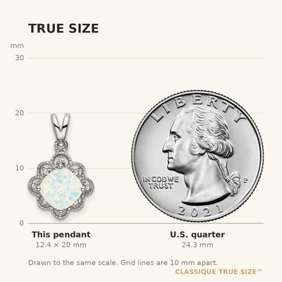 14K White Gold Created Opal and Diamond Scalloped Pendant