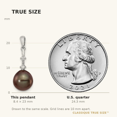 14K White Gold Black Teardrop Tahitian Saltwater Cultured Pearl and .04 Carat Diamond Pendant