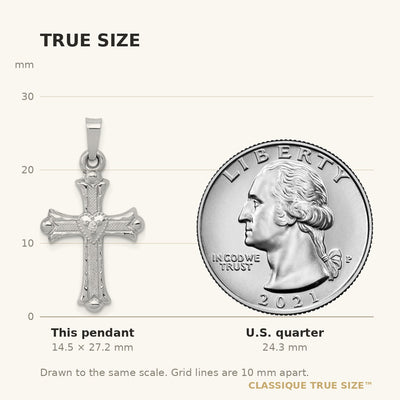 14K White Gold Diamond Fleur De Lis Cross Pendant