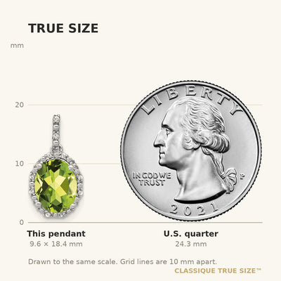 14K White Gold Oval Peridot and Diamond Halo Pendant
